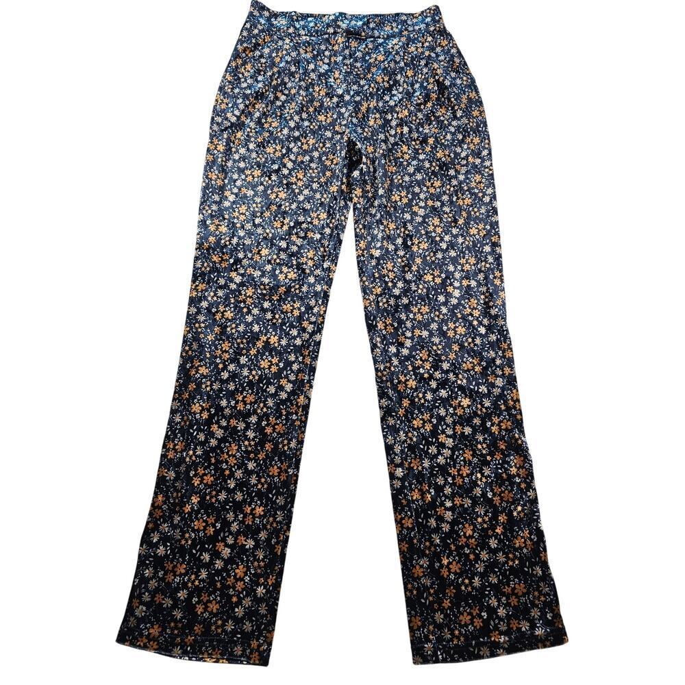 Molly Bracken sz S velour floral whimsical pants comfort casual EUC blue career